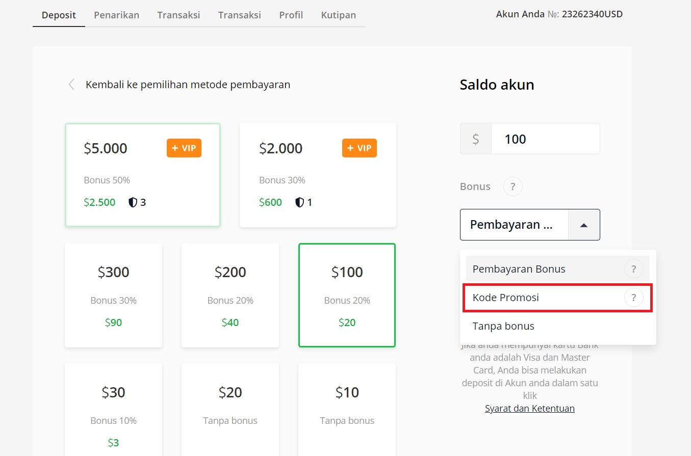 Bagaimana cara menggunakan kode promosi di Olymp Trade