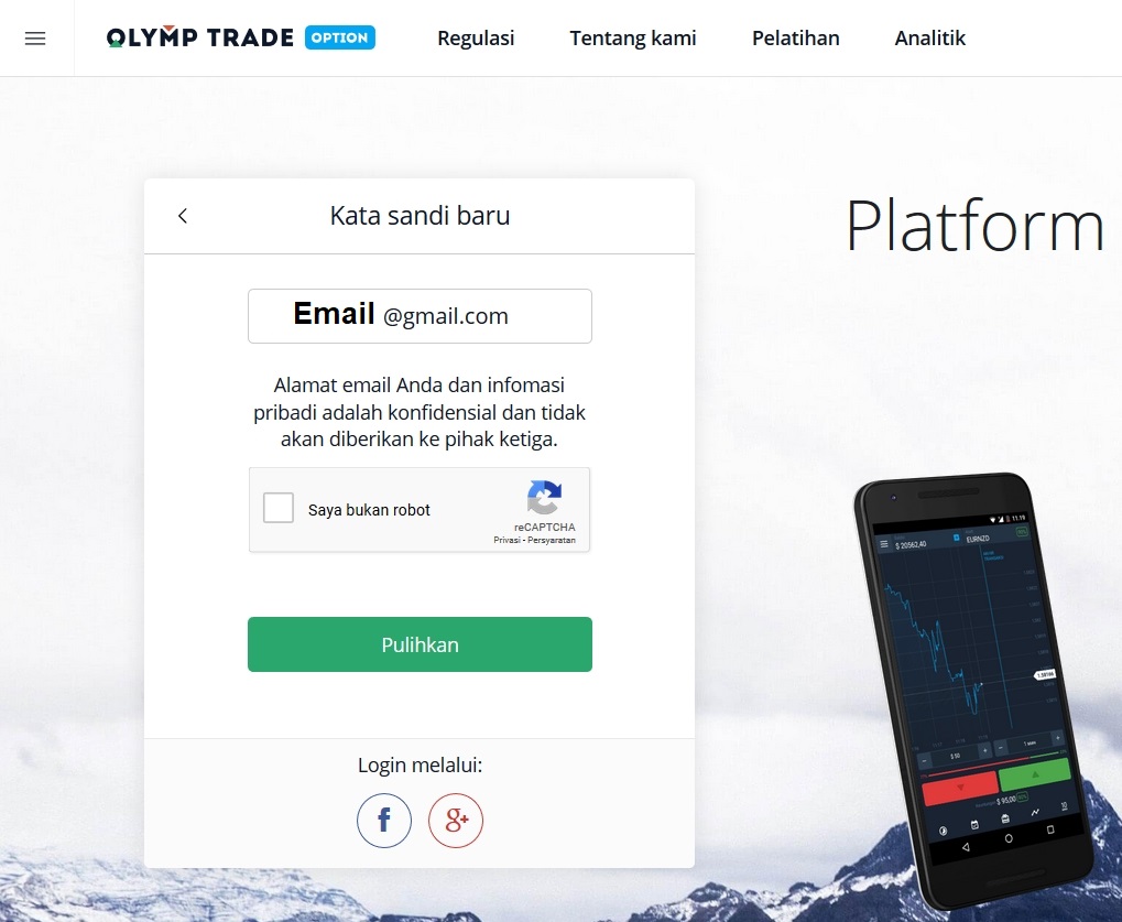 Gunakan email yang Anda daftarkan di Olymp Trade