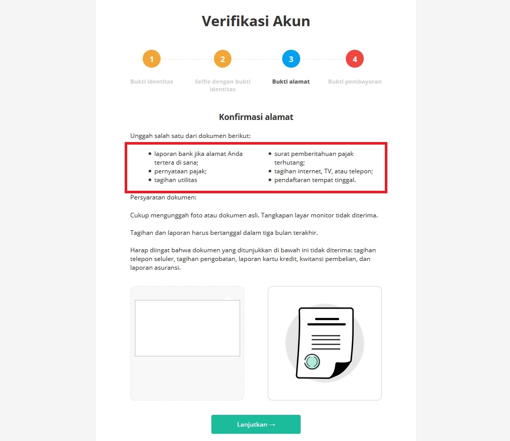 Konfirmasikan alamat permanen Anda ke Olymp Trade