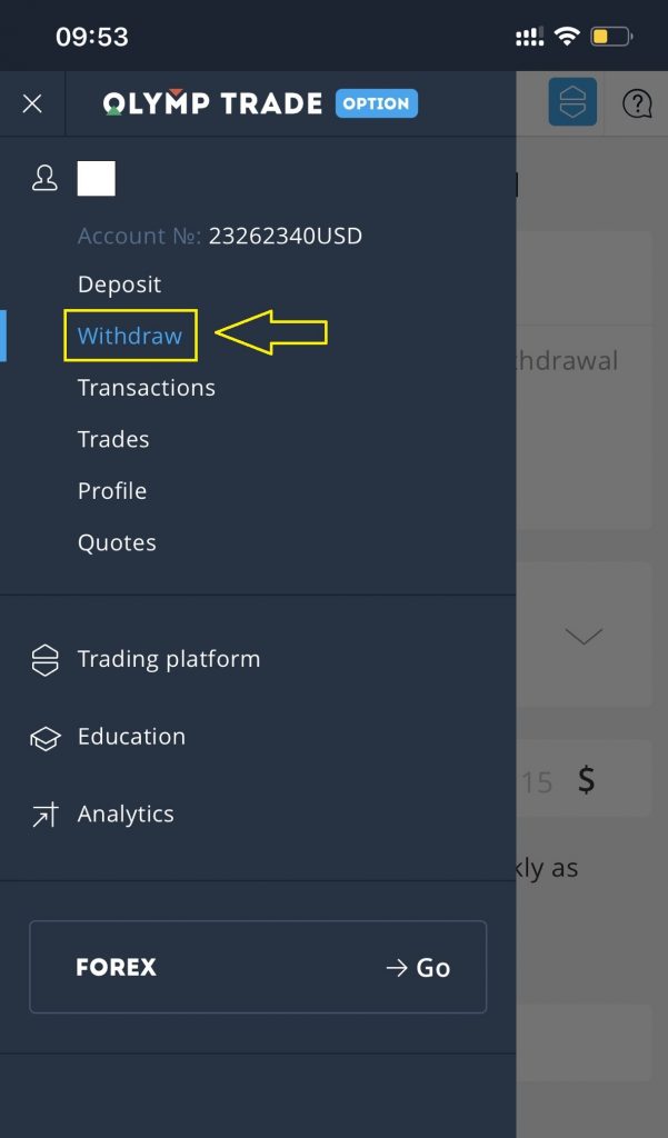 Melakukan penarikan dana dari akun Olymp Trade ke rekening bank Anda