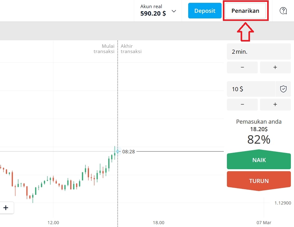 Pada antarmuka trading Olymp Trade, pilih Penarikan